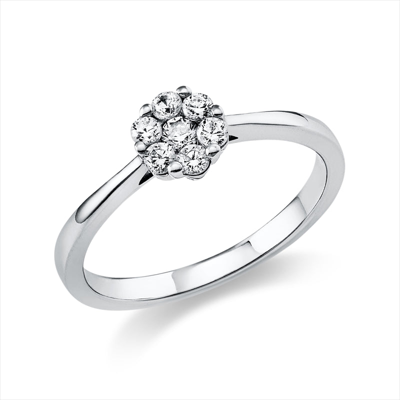 Ring 18 kt WG, 1 Brill. 0,06 ct, TW-si, 6 Brill. 0,20 ct, TW-si