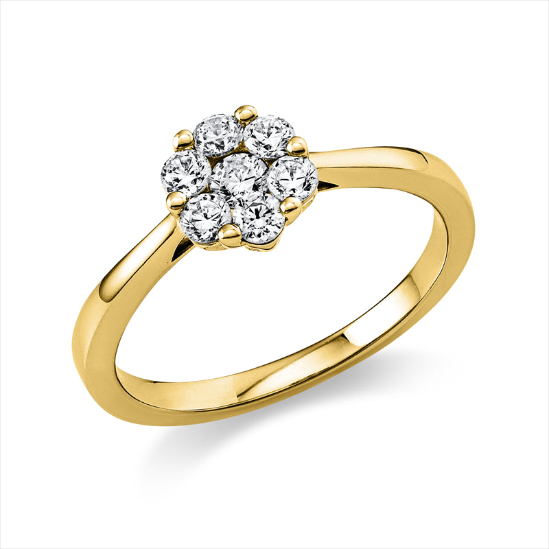 Ring 14 kt GG, 1 Brill. 0,09 ct, TW-si, 6 Brill. 0,33 ct, TW-si