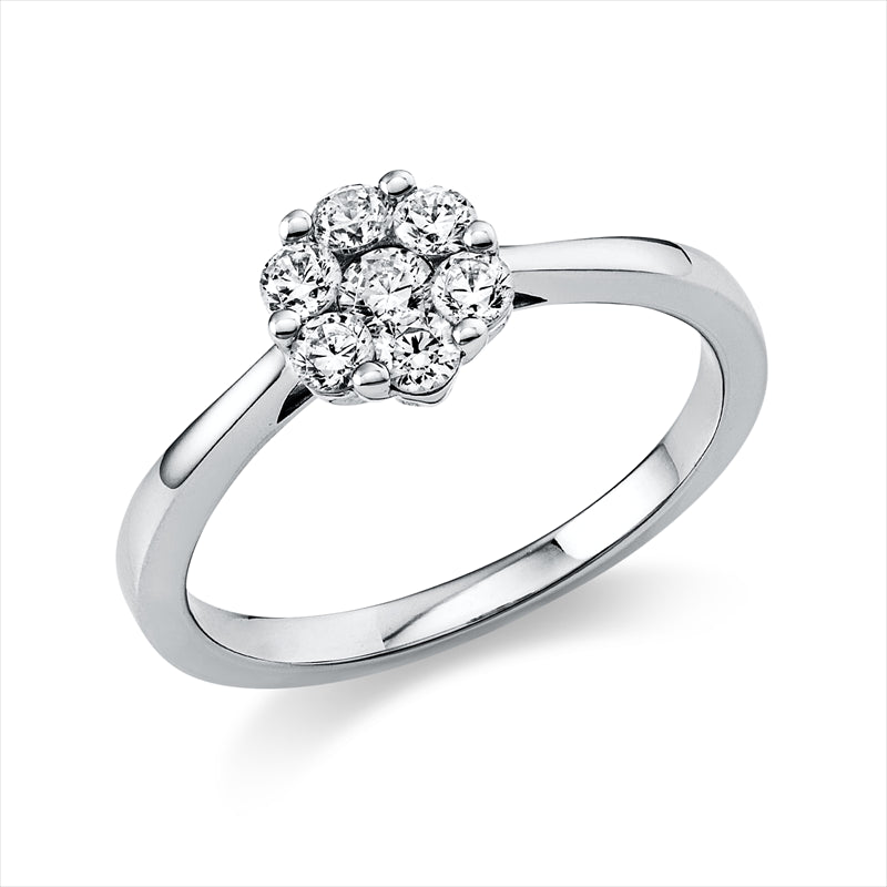 Ring 18 kt WG, 1 Brill. 0,10 ct, TW-si, 6 Brill. 0,30 ct, TW-si