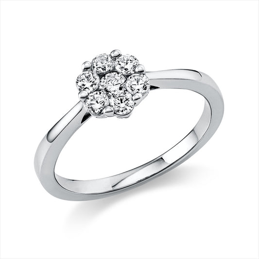 Ring 18 kt WG, 1 Brill. 0,09 ct, TW-si, 6 Brill. 0,30 ct, TW-si