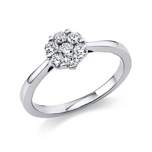 Ring 14 kt WG, 1 Brill. 0,09 ct, TW-si, 6 Brill. 0,33 ct, TW-si