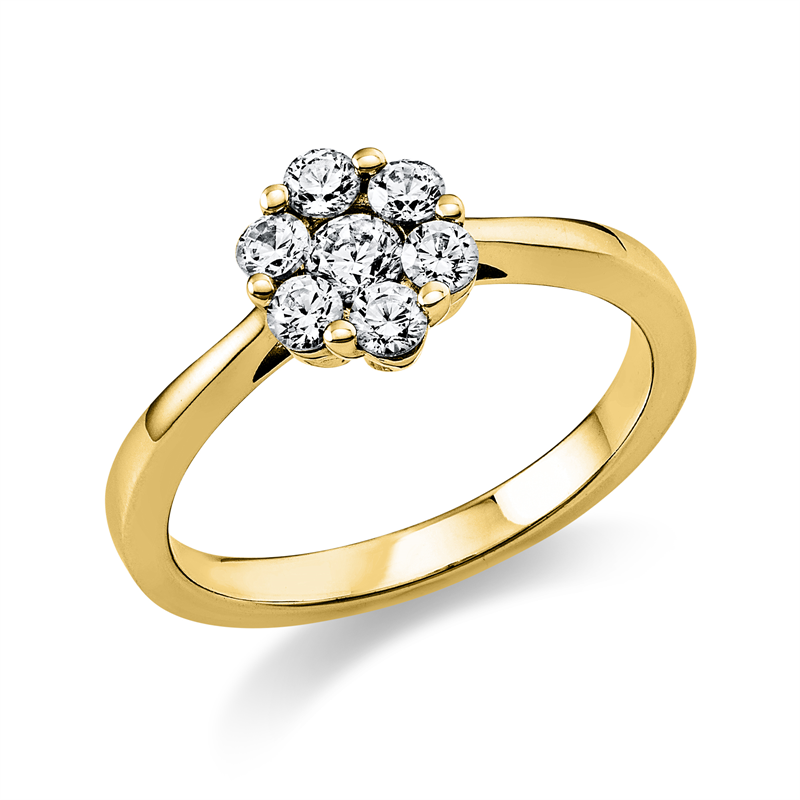 Ring 14 kt GG, 6 Brill. 0,39 ct, TW-si, 1 Brill. 0,13 ct, TW-si