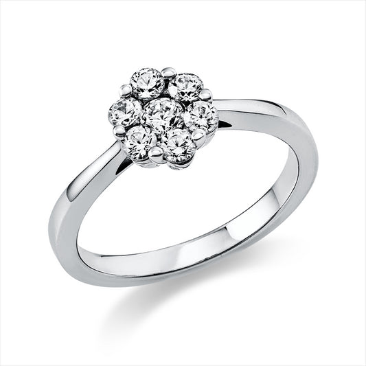 Ring 18 kt WG, 1 Brill. 0,13 ct, TW-si, 6 Brill. 0,39 ct, TW-si