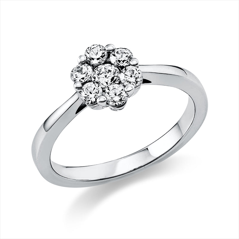 Ring 14 kt WG, 1 Brill. 0,13 ct, TW-si, 6 Brill. 0,38 ct, TW-si