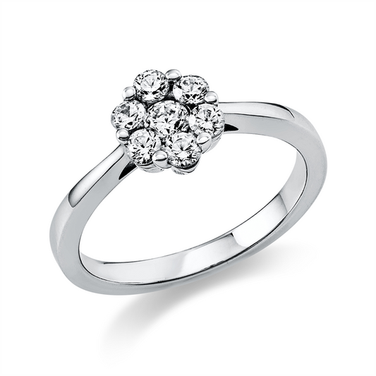 Ring 14 kt WG, 1 Brill. 0,13 ct, TW-si, 6 Brill. 0,39 ct, TW-si
