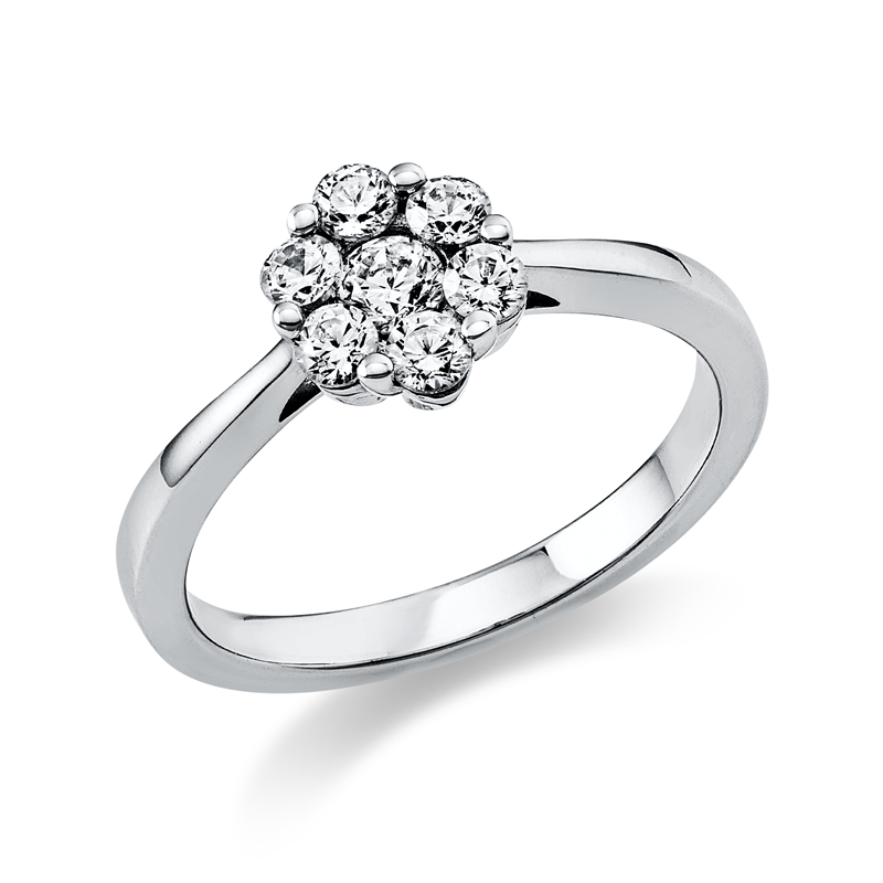 Ring 950 Pt Platin, 6 Brill. 0,38 ct, TW-si, 1 Brill. 0,12 ct, TW-si