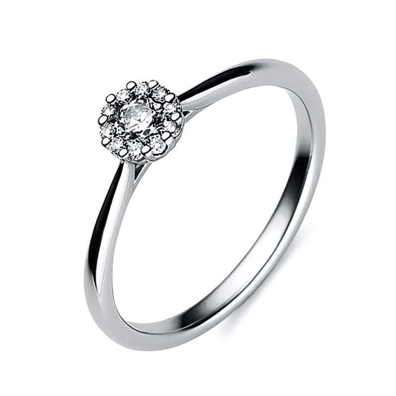 Ring 18 kt WG, 1 Brill. 0,15 ct, TW-si, 10 Brill. 0,09 ct, TW-si