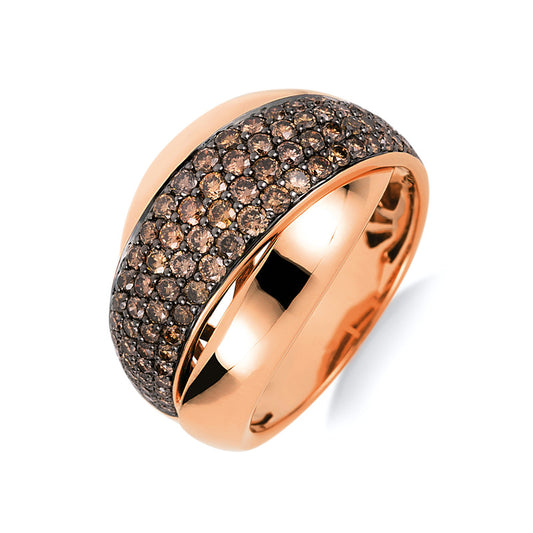 Ring 18 kt RG, teils schwarz rhodiniert, 92 Brill. 1,36 ct, braun