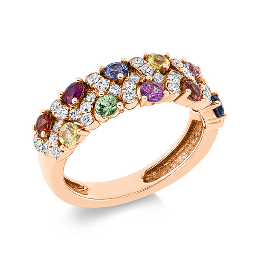 Ring 18 kt RG, 37 Brill. 0,39 ct, TW-vsi, 11 Saphire 1,02 ct multicolor