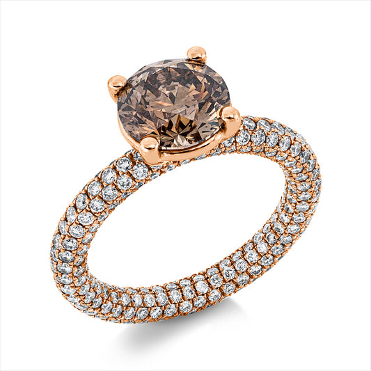 Ring 18 kt RG, GIA2225178942, 315 Brill. 2,33 ct, TW-si, 1 Brill. 2,44 ct, braun