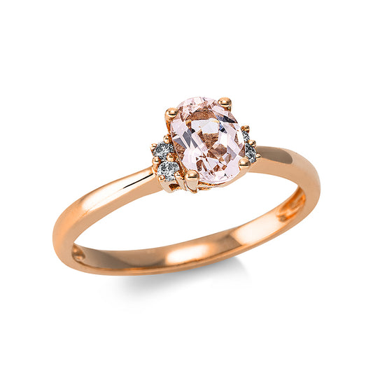 Ring 14 kt RG, 4 Brill. 0,09 ct, TW-si, 1 Morganit 0,71 ct pink