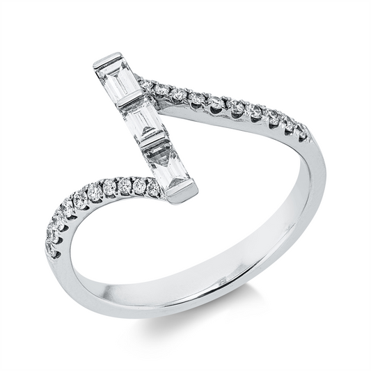Ring 18 kt WG, 3 Bag. 0,27 ct, TW-si, 20 Brill. 0,18 ct, TW-si
