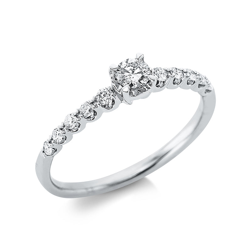 Ring 18 kt WG, 10 Brill. 0,16 ct, TW-pi, 1 Brill. 0,14 ct, TW-pi