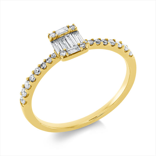 Ring 18 kt GG, 10 Brill. 0,13 ct, TW-si, 2 Bag. 0,04 ct, TW-vsi, 4 Bag. 0,09 ct, TW-vsi, 10 Brill. 0,05 ct, TW-si