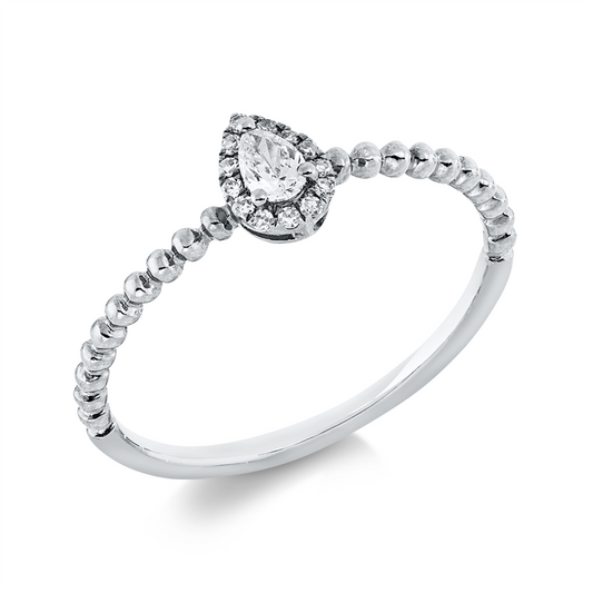 Ring 18 kt WG, 1 Tropfen 0,10 ct, TW-vsi, 13 Dia. 0,04 ct, W-si