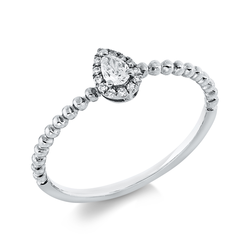 Ring 18 kt WG, 1 Tropfen 0,10 ct, TW-vsi, 13 Dia. 0,04 ct, W-si