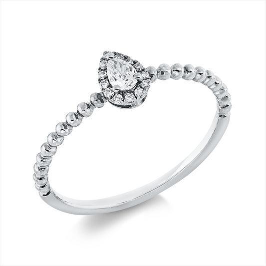Ring 18 kt WG, 1 Tropfen 0,10 ct, TW-vsi, 13 Dia. 0,04 ct, W-si
