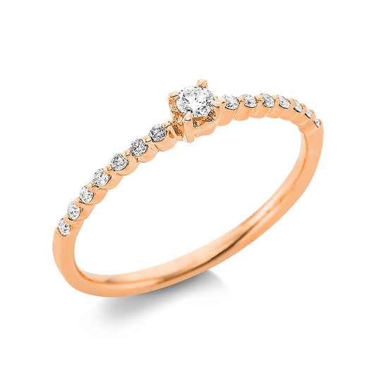 Ring 18 kt RG, 1 Brill. 0,06 ct, TW-pi, 14 Brill. 0,10 ct, TW-pi