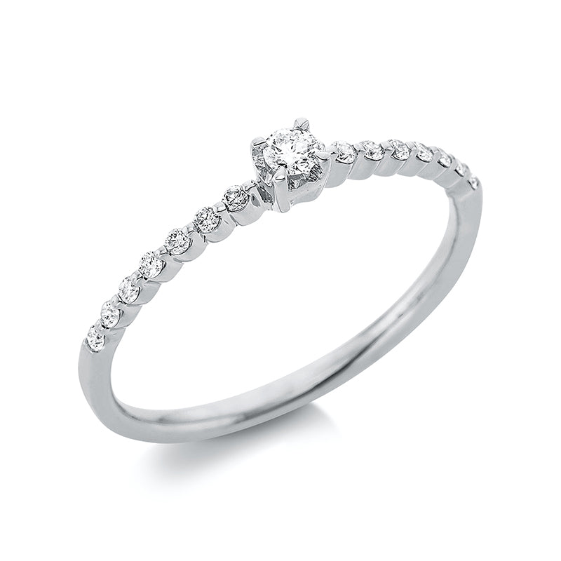 Ring 18 kt WG, 1 Brill. 0,06 ct, TW-pi, 14 Brill. 0,10 ct, TW-pi