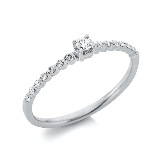 Ring 18 kt WG, 1 Brill. 0,05 ct, TW-pi, 14 Brill. 0,10 ct, TW-pi