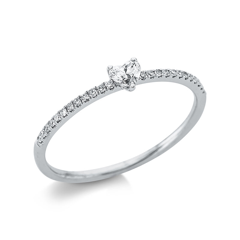 Ring 18 kt WG, 1 Herzschl. 0,09 ct, TW-vsi, 24 Dia. 0,06 ct, W-si