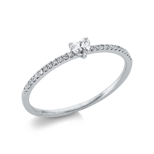 Ring 18 kt WG, 1 Herzschl. 0,09 ct, TW-vsi, 24 Dia. 0,06 ct, W-si