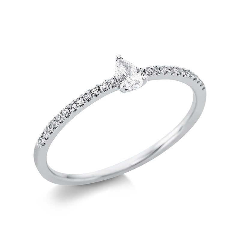 Ring 18 kt WG, 24 Dia. 0,08 ct, W-si, 1 Tropfen 0,11 ct, TW-vsi