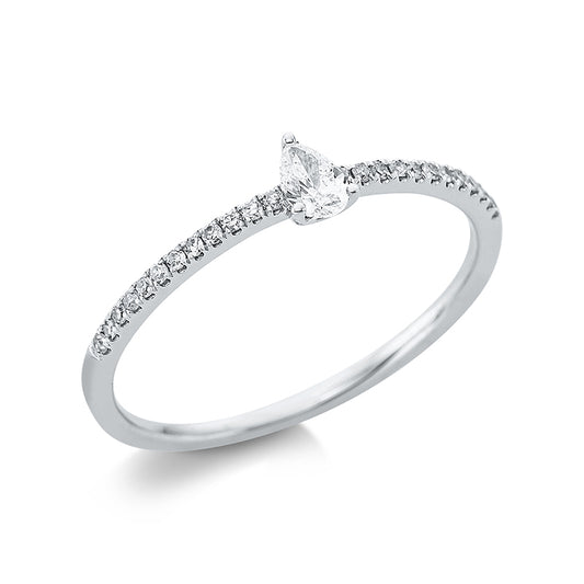 Ring 18 kt WG, 24 Dia. 0,08 ct, W-si, 1 Tropfen 0,11 ct, TW-vsi