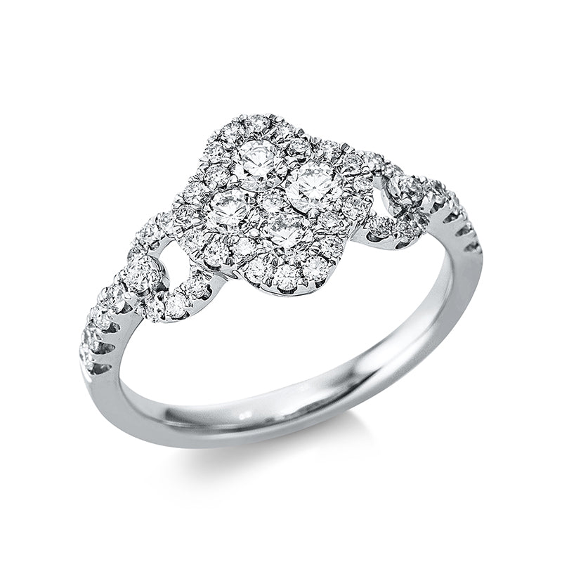 Ring 18 kt WG, 11 Brill. 0,19 ct, TW-si, 4 Brill. 0,32 ct, TW-si, 32 Brill. 0,26 ct, TW-si