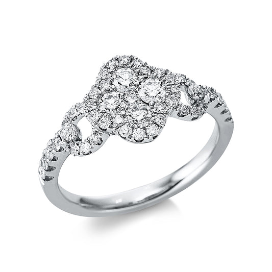 Ring 18 kt WG, 11 Brill. 0,19 ct, TW-si, 4 Brill. 0,32 ct, TW-si, 32 Brill. 0,26 ct, TW-si
