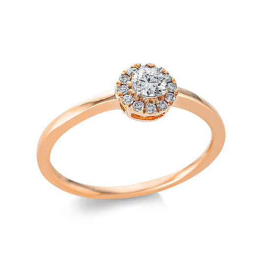 Ring 18 kt RG, Fassung rhodiniert, 1 Brill. 0,18 ct, TW-si, 12 Brill. 0,09 ct, TW-si