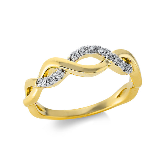 Ring 18 kt GG, Fassung weiß rhodiniert, 11 Brill. 0,16 ct, TW-si