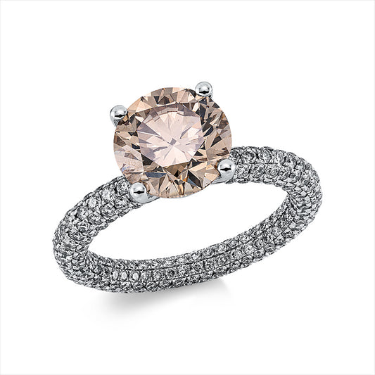 Ring 18 kt WG, GIA6432372034, 308 Brill. 2,27 ct, TW-si, 1 Brill. 2,59 ct, braun