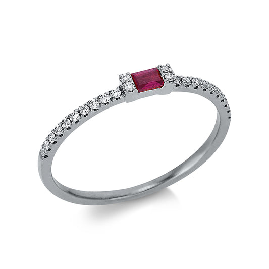 Ring 18 kt WG, 24 Brill. 0,09 ct, TW-si, 1 Rubin 0,11 ct rot