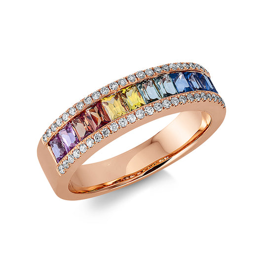 Ring 18 kt RG, 50 Brill. 0,19 ct, TW-si, 12 Saphire 1,22 ct fancy
