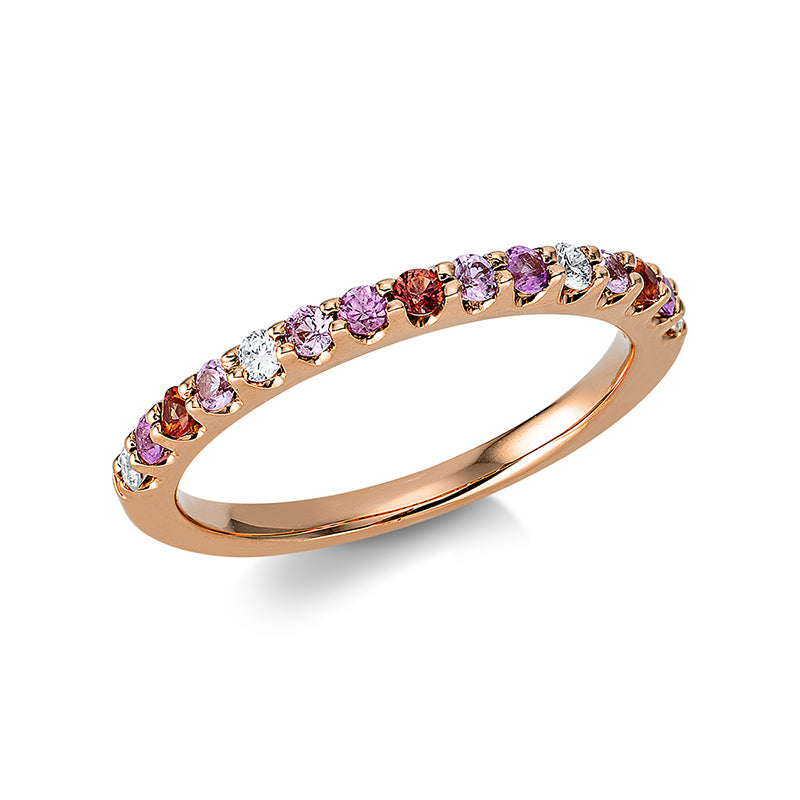 Ring 18 kt RG, 4 Brill. 0,08 ct, TW-si, 8 Saphire 0,21 ct pink, 3 Saphire 0,08 ct orange