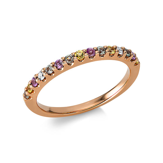 Ring 18 kt RG, 2 Brill0,04ct, TW-si, 4 Saphire0,10ct gelb, 5 Saphire 0,17 ct grün, 4 Saphire 0,10 ct pink