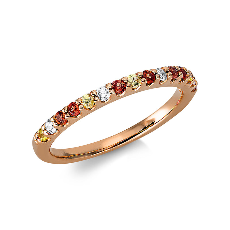 Ring 18 kt RG, 4 Brill. 0,09 ct, TW-si, 4 Saphire 0,11 ct gelb, 7 Saphire 0,20 ct orange