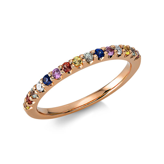 Ring 18 kt RG, 2 Brill. 0,04 ct, TW-si, 13 Saphire 0,34 ct multicolor