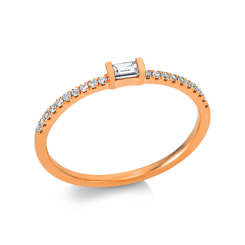 Ring 18 kt RG, 1 Bag. 0,09 ct, TW-si, 20 Brill. 0,08 ct, TW-si