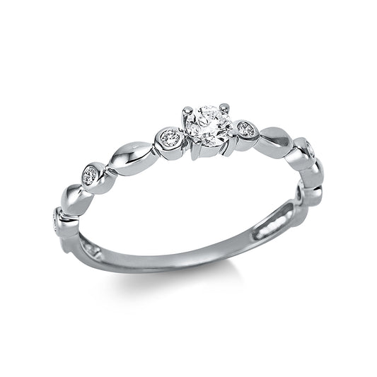 Ring 14 kt WG, 1 Brill. 0,15 ct, TW-si, 6 Brill. 0,08 ct, TW-si