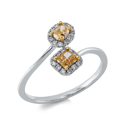 Ring 18 kt WG+GG, 24 Brill. 0,12 ct, TW-si, 2 Fant-Schl. 0,42 ct, gelb