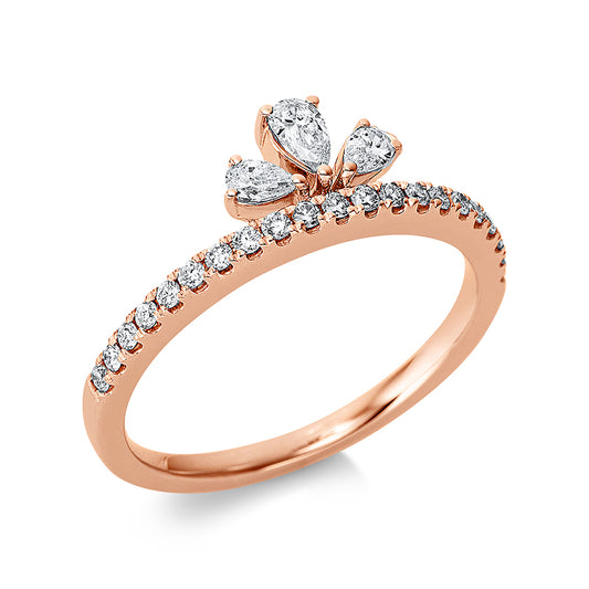 Ring 18 kt RG, 3 Tropfen 0,19 ct, TW-si, 21 Brill. 0,19 ct, TW-si