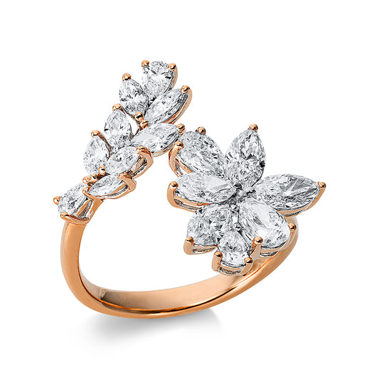 Ring 18 kt RG, Fassung rhodiniert, 5 Tropfen 0,97 ct, 6 Nav. 1,19 ct, 5 Nav. 0,33 ct, TW-si