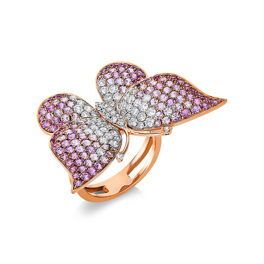 Ring 18 kt RG+WG, 61 Brill. 0,98 ct, TW-vsi, 122 Saphire 2,76 ct pink
