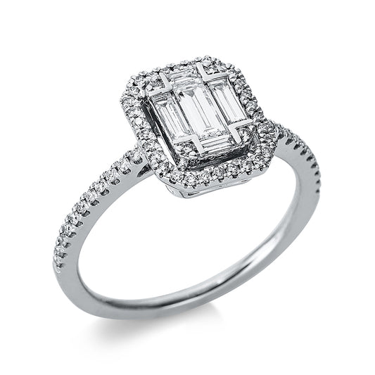 Ring 18 kt WG, 5 Bag. 0,34 ct, TW-si, 56 Brill. 0,24 ct, TW-si