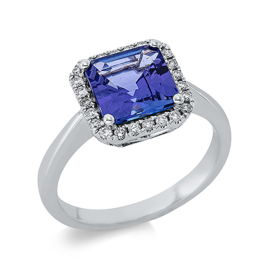 Ring 18 kt WG, 24 Brill. 0,18 ct, TW-si, 1 Tansanit 2,49 ct blau