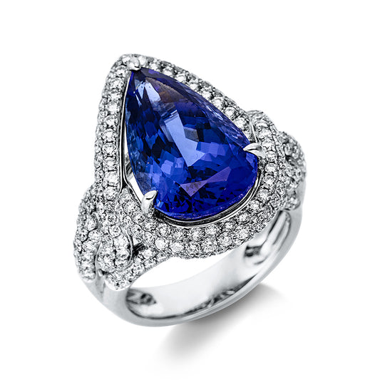 Ring 18 kt WG, 274 Brill. 2,60 ct, TW-si, 1 Tansanit 10,24 ct blau