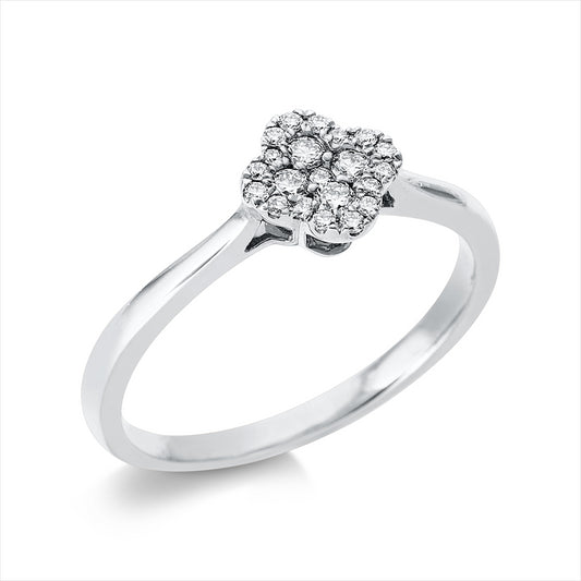 Ring 18 kt WG, 4 Brill. 0,10 ct, W-si, 16 Brill. 0,07 ct, W-si, 1 Brill. 0,01 ct, W-si