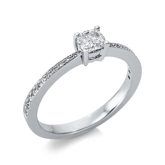 Ring 18 kt WG, 1 Cushion 0,32 ct, TW-vsi, 22 Brill. 0,10 ct, TW-vsi